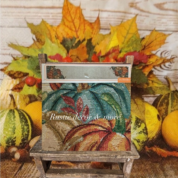 NWT- Cream W / Blue & Orange Pumpkins
Fall Tapestry Table Runner 70x13 - Picture 1 of 2